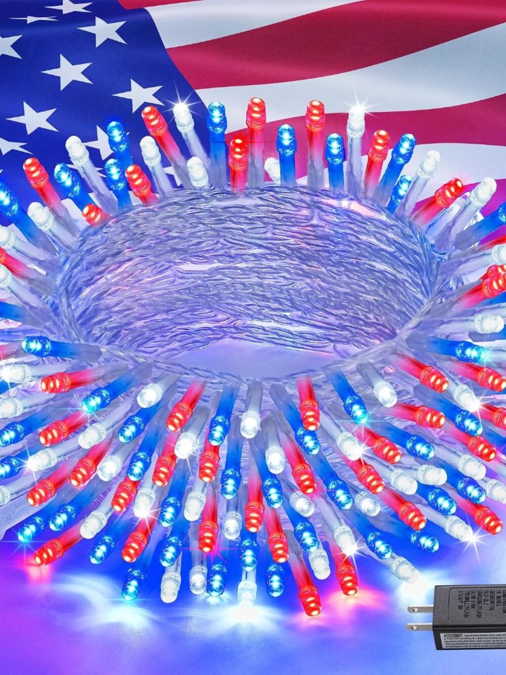 Red White and Blue Lights, 200 LED 4th of July Lights Plug in